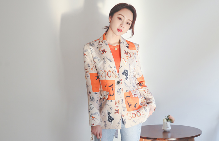 提花 艺术 绘图 单扣 夹克