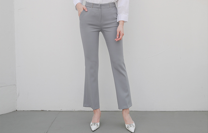 双 带扣 装饰 不间断 弹力 宽松长裤