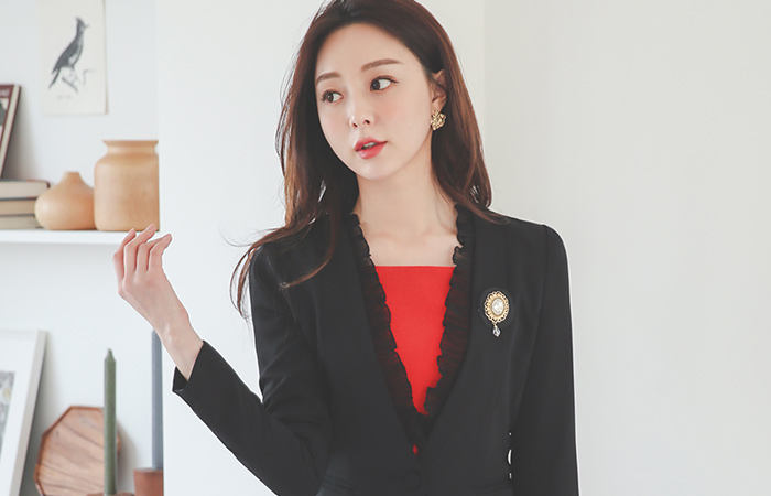 雪纺 荷叶 花边 无领 夹克