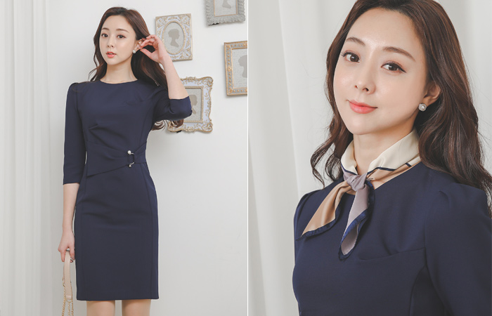 珍珠D环 不规则 褶皱 弹力 连衣裙