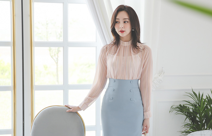 高龄 条纹 雪纺 罩衫