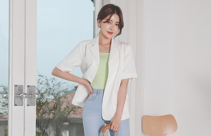 单个 束带 翻领 领子 棉 亚麻 夹克