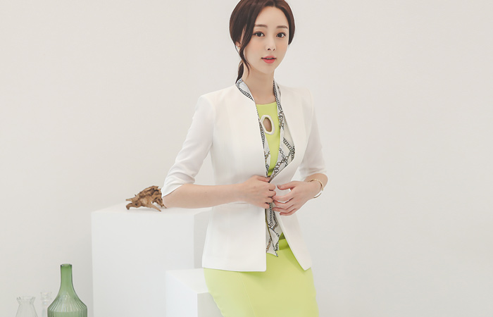 奢华裙 链条 围巾 无领 弹力 夹克