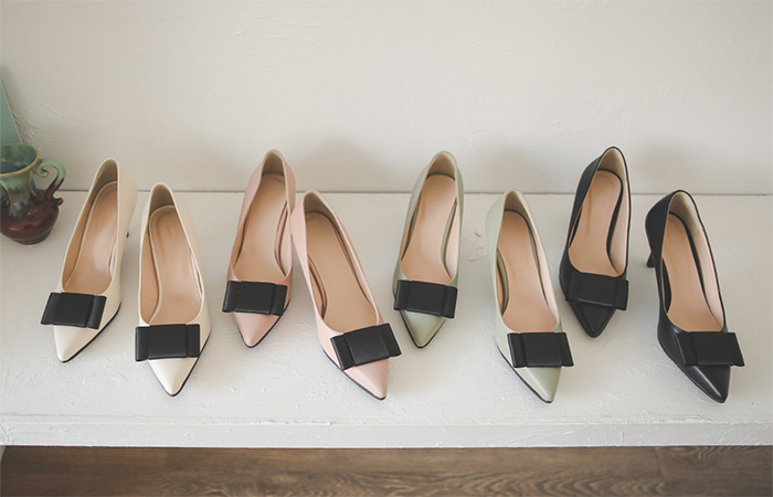 [模特穿40次]绸缎 平底 蝴蝶结 女式浅口便鞋 高跟鞋(3cm/7cm)