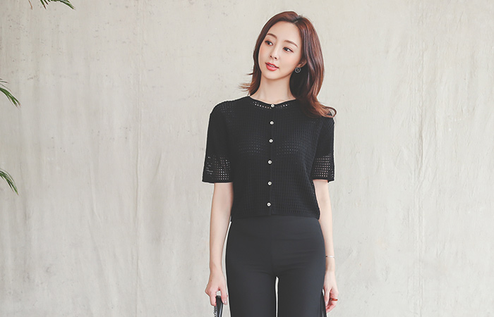 方形 印花 7分裤 开衫