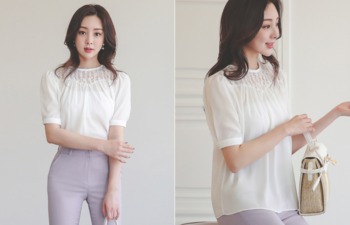 蕾丝 透视 褶皱 罩衫