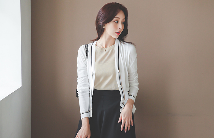 颜色 衬里 配色 V字领 口袋 开衫