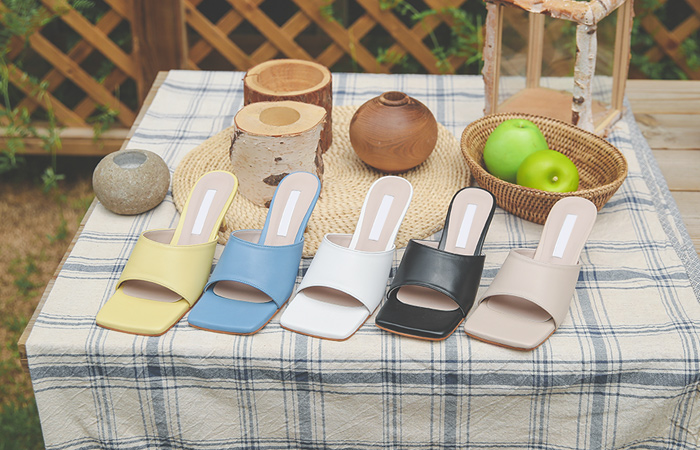 [模特穿41次]简单 方形 中跟 拖鞋