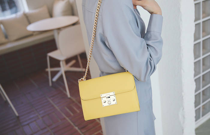 [模特穿41次]鲜明 颜色 黄金链条包