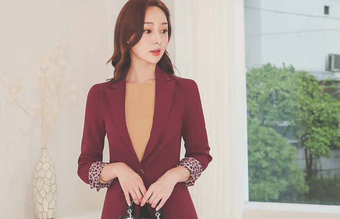 Leopard 衣袖配色 单扣 弹力 夹克