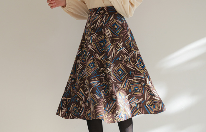 颜色 绘图 后侧松紧带 喇叭 裙子