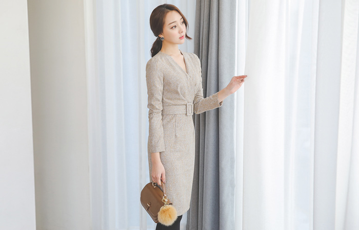 剪毛后缀Bokashi腰带连衣裙