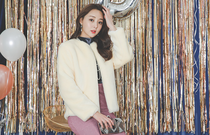 生态貂皮毛绒面部颜色短外套