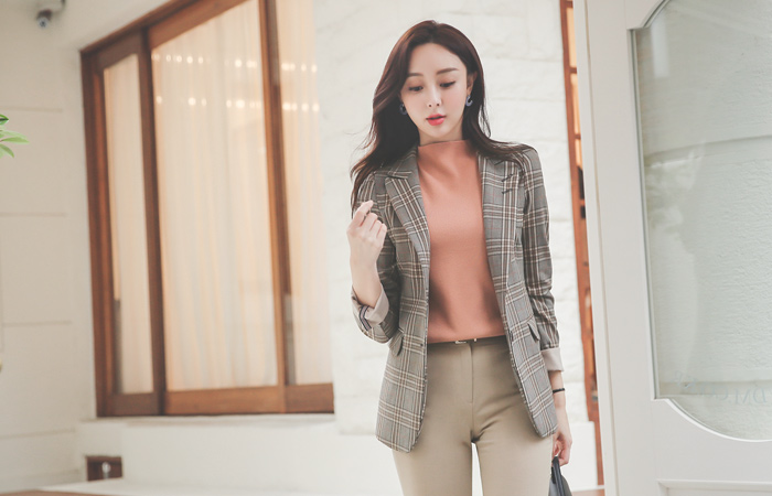 长方格 格子 绷带 衣袖配色 单个 夹克