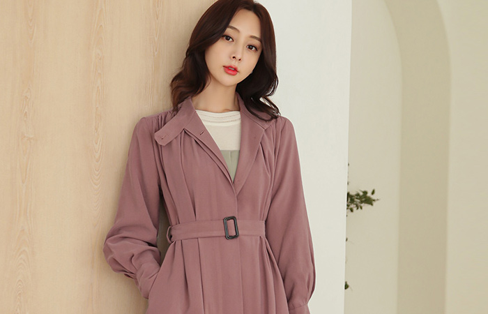 亨利领 褶皱 柔丝 风衣 大衣