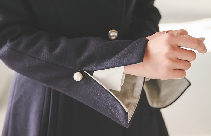 贝尔套珍珠扣羊毛呢子大衣