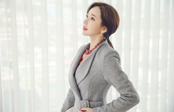 Bijyo带色色波浪群/喇叭裙羊毛外衣