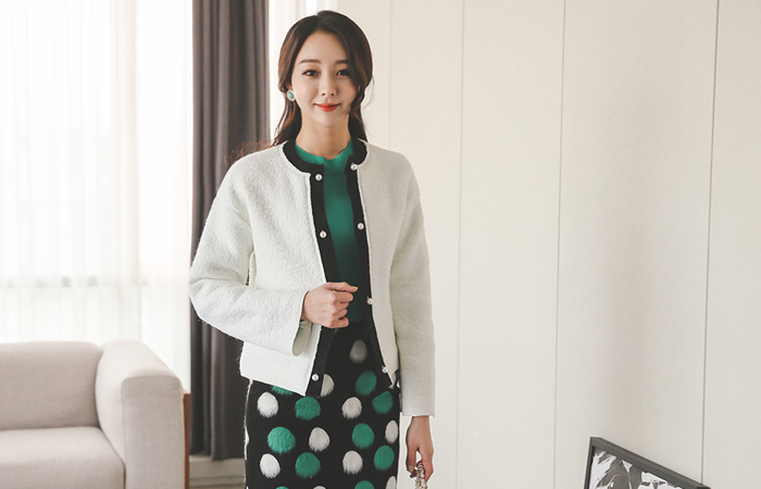 部分keulul珍珠按钮棉衣外套