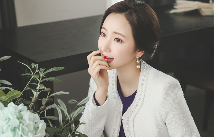 加粗明珠无钮女短上衣粗呢外套