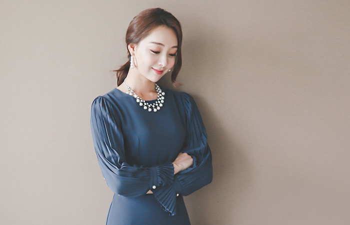 奢华裙真丝百折袖衣衣裙