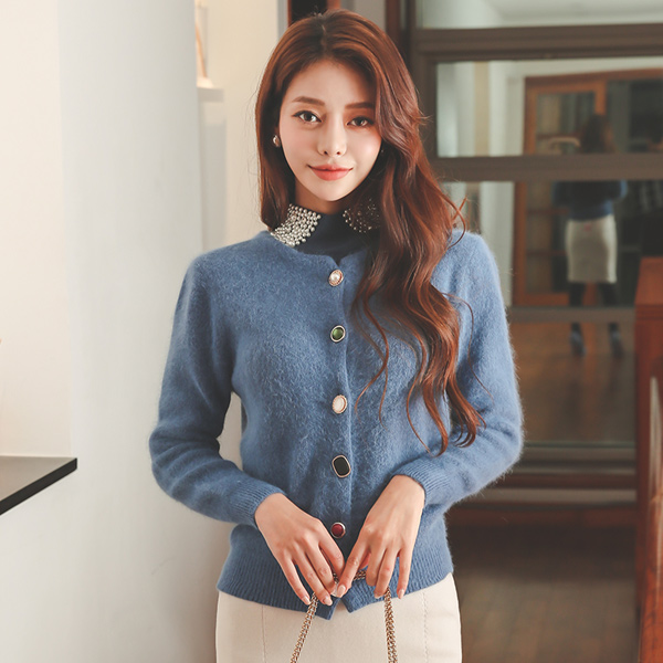 多色 红宝石 分层 安哥拉 开衫