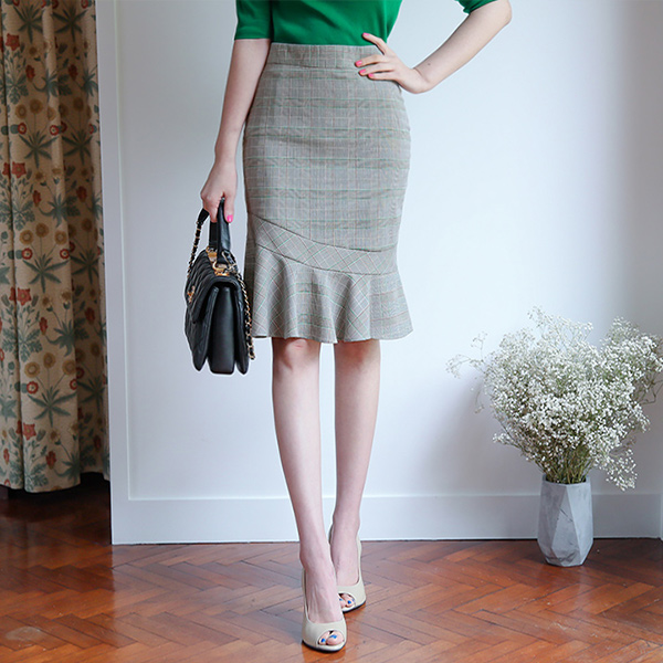 夏天Glen check Mermaid裙子