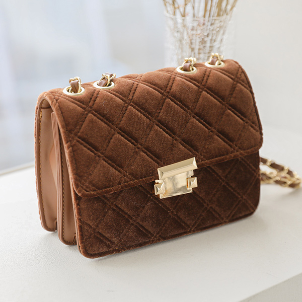 丝绒 压花 Gold 链条包