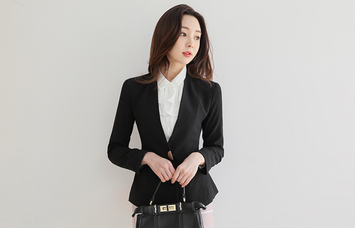 古风的金飾 半月形 单扣 修身 无领 夹克