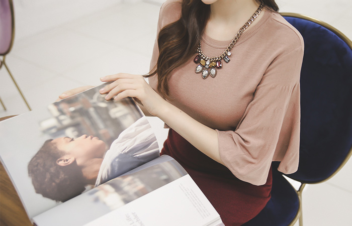 考究波浪群/喇叭裙袖针织衫