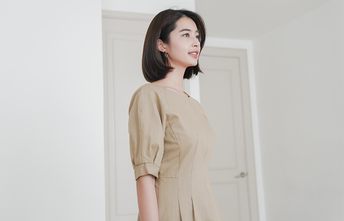 Lady Midi波西装/喇叭裙亚麻连衣裙