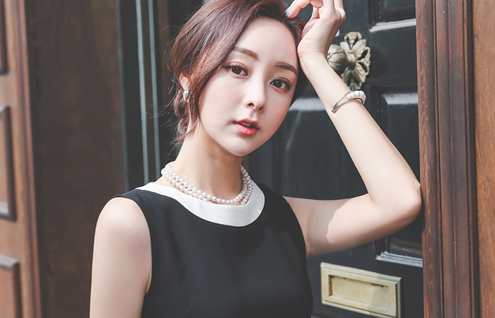 古典 简单 圆领 配色 连衣裙