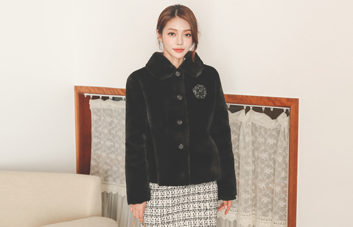 小方 衣领线条 人造 毛皮草 夹克