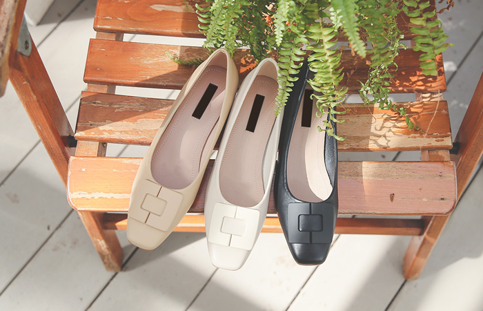 [模特穿42次]크랙 方形 木跟 平底鞋