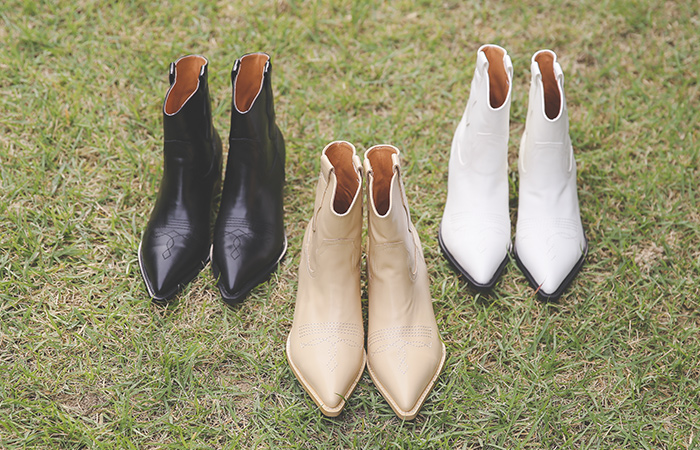 [模特穿42次]缝线 细高跟 中跟 西部牛仔靴