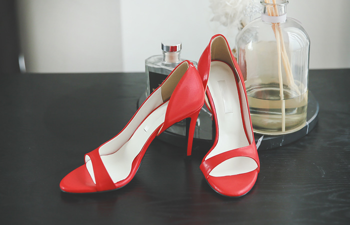 [模特穿39次]羊皮 鱼嘴鞋 细高跟