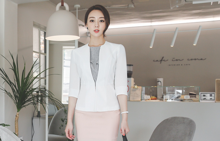 最少 修身 圆领 无领 夹克