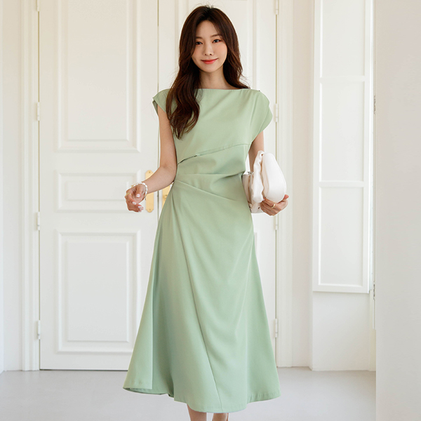 Grace 侧纽 褶皱 长款连衣裙