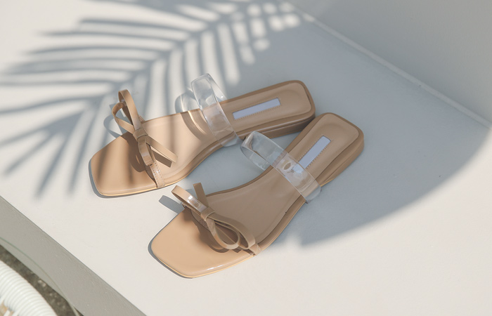 [模特穿41次]漆皮 蝴蝶结 투명스트랩 拖鞋