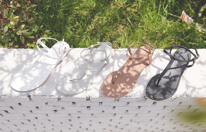 [模特穿43次]自然 牛皮 T皮条/束带 人字拖 凉鞋