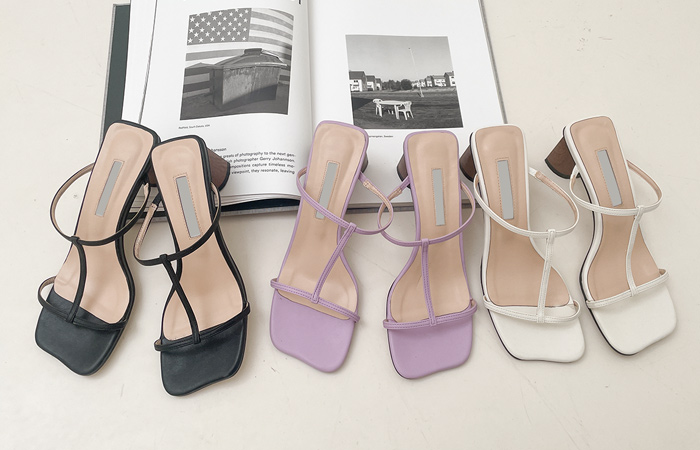 [模特穿43次]波浪卷 T皮条/束带 木纹底高跟 凉鞋