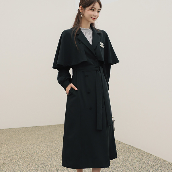 Coco 古典 披肩 双重 双排扣雨衣