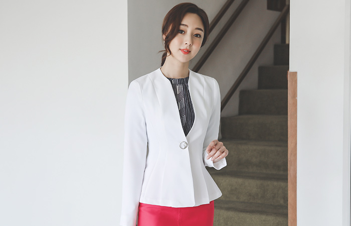 银色金属 褶裥 无领 夹克(spring)