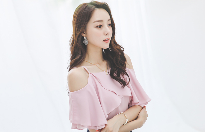 浪漫 露肩 褶裥 披肩 罩衫