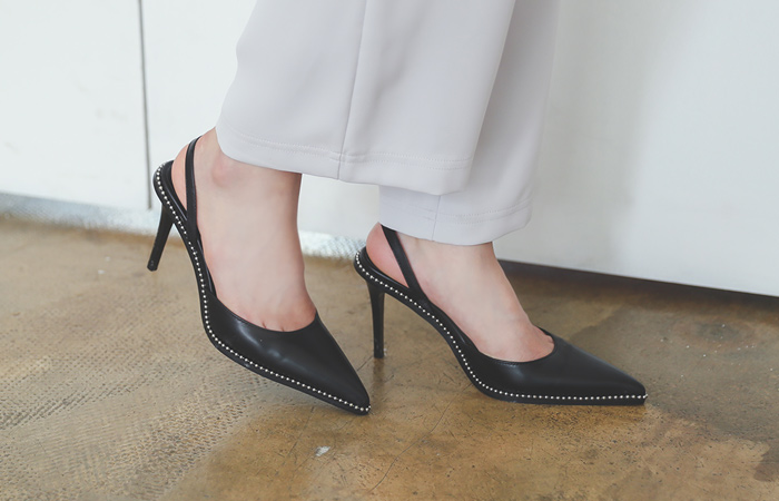 Silver 侧纽 Black 露跟高跟鞋