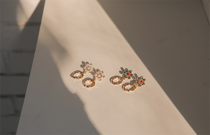 滑雪 珍珠&镶钻 黄金环 耳环