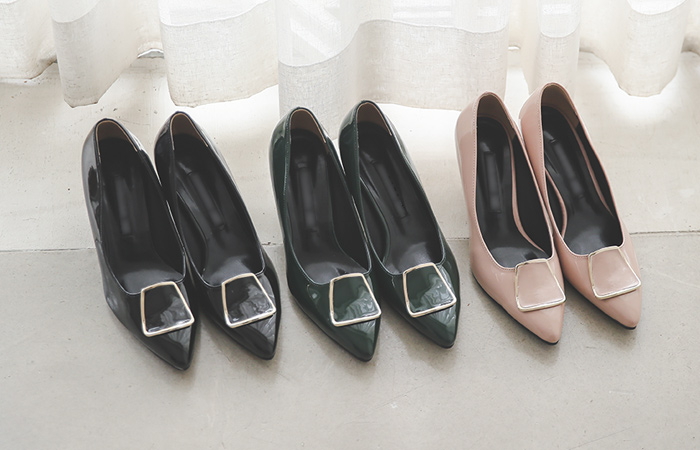 方形 Gold 银条装饰 浅口式高跟鞋