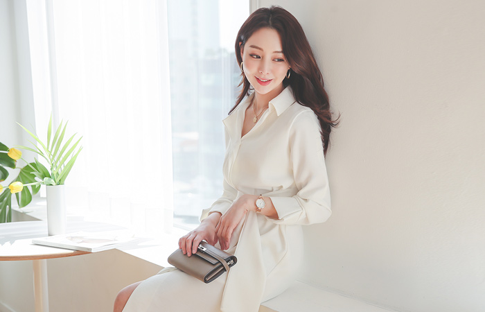 腰围 皮条/束带 褶皱 卷边 衬衫 连衣裙