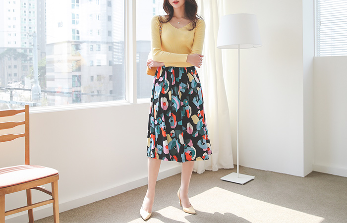 各色各样 图案 松紧带 褶皱 喇叭 裙子