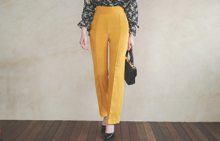 宽松 腰头线条 细褶 颜色 宽松长裤