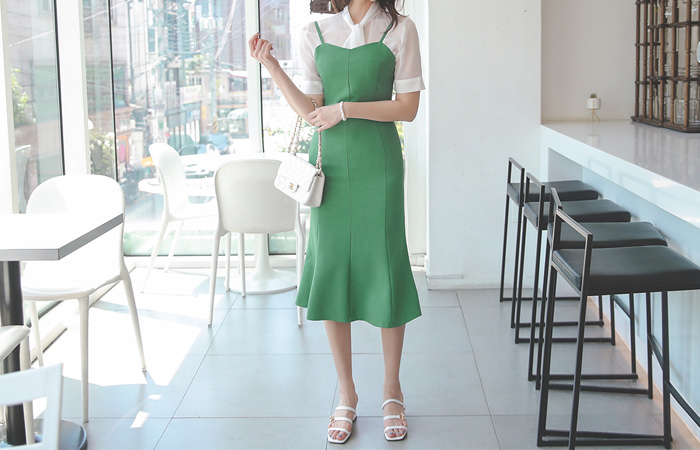 心形线条 分层 美人鱼 弹力 连衣裙